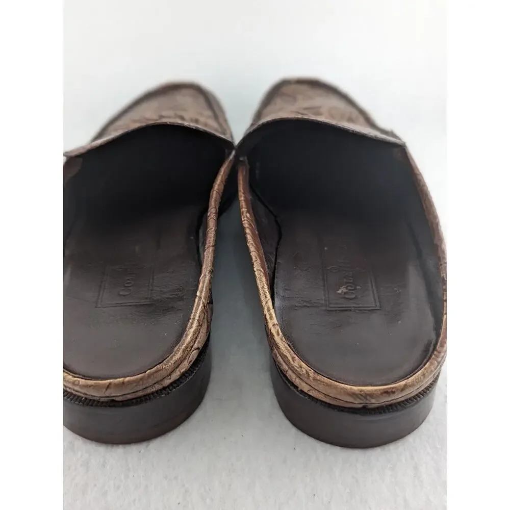 Cole Haan wmns 7B Slides Open Back Tooled Leather Brown Leather Soles Preowned
